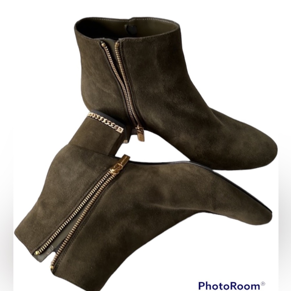 MICHAEL KORS OLIVE GREEN ZIPPER ANKLE BOOTS